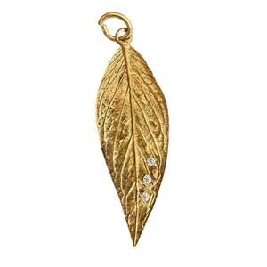 Vintage Israel 925 Sterling Silver Gold Vermeil Leaf Pendant CZ Accent Nature